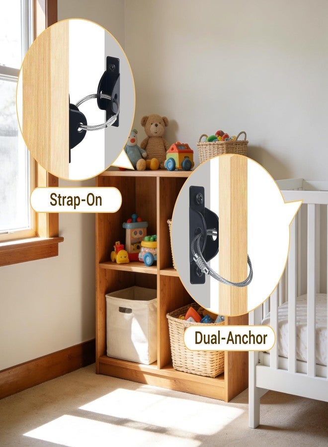 Home Master Hardware 6 Set Furniture Anchors for Baby Proofing, Anti Tip Furniture Wall Anchor Metal Earthquake Straps, Wall Safety Anchor Prevent Child Pet from Falling Furniture, Black, HOME MASTER HARDWARE - Image 2