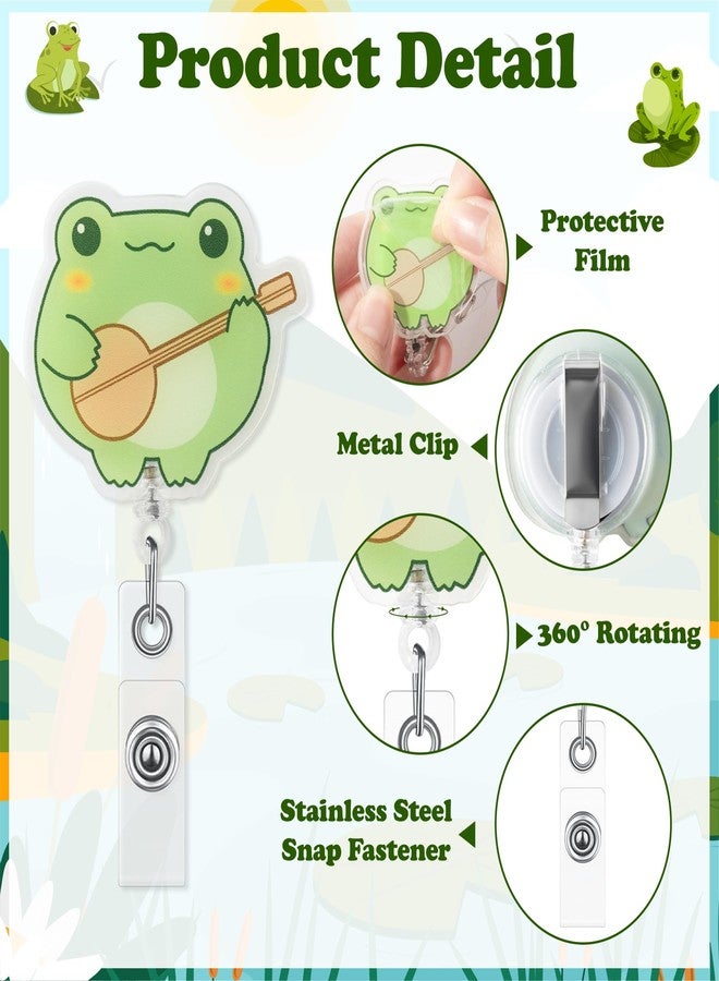 Eartim Watercolor Cute Frog Badge Reel - 16Pcs Cartoon Frog Acrylic Retractable ID Badge with Metal Clip Name Tags Holder for Nurse Pet Lover Office Staff Student Birthday Gifts Christmas Party Favors - Image 3
