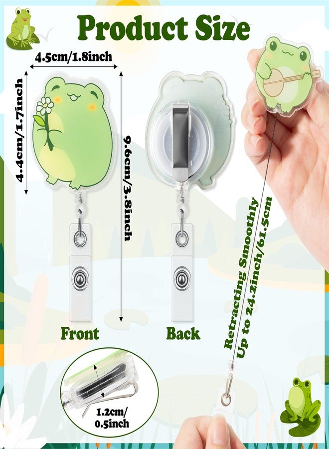 Eartim Watercolor Cute Frog Badge Reel - 16Pcs Cartoon Frog Acrylic Retractable ID Badge with Metal Clip Name Tags Holder for Nurse Pet Lover Office Staff Student Birthday Gifts Christmas Party Favors - Image 2