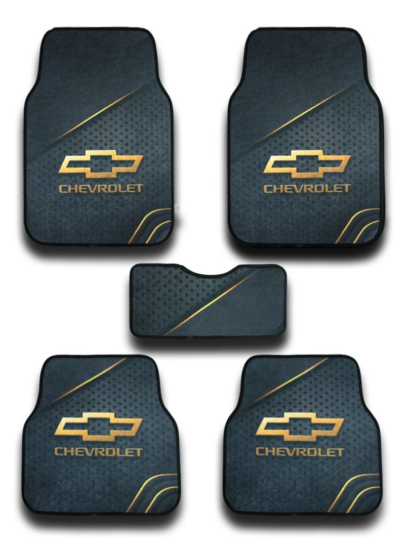 Universal Car Floor Mats Set 5 Pieces Compatible With Chevrolet Vehicles Anti Slip Design Durable Easy To Clean Protects Interior From Dirt Dust Mud Water And Daily Spills Front Rear And Center Mats For Daily Use - Image 1