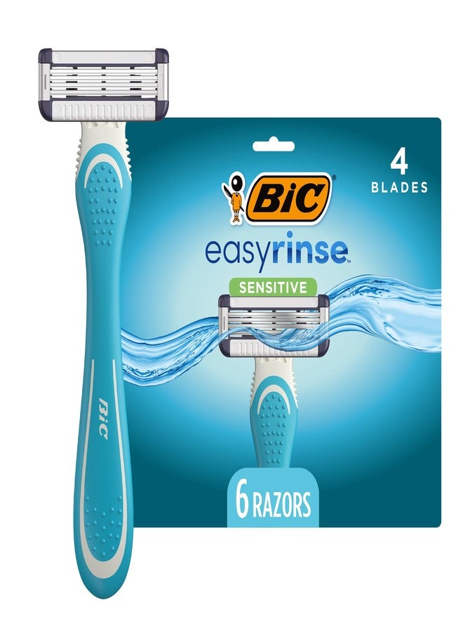 BIC EasyRinse Sensitive Anti-Clogging Men's Disposable Razors, Clinically Proven for Sensitive Skin, Shaving Razors With 4 Blades, 6 Count - Image 1