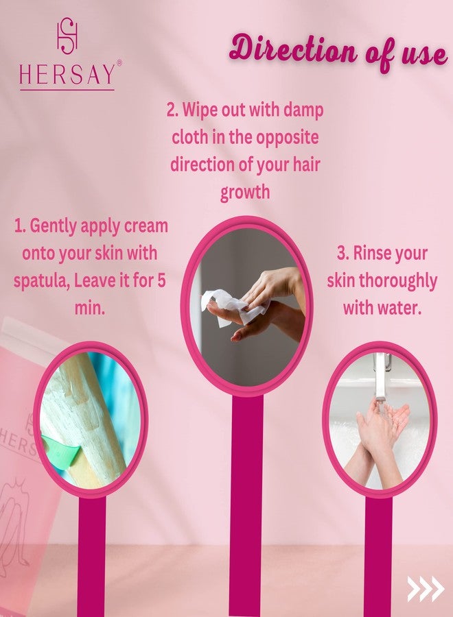 Hersay Hair Removal Cream For Women | Soothes & Moisturises skin | Made with Extracts of Shea Butter, Almond Oil & Aloe Vera | Painless & Flawless Depilatory Cream | Pack of 3 (50 gms each) - Image 5