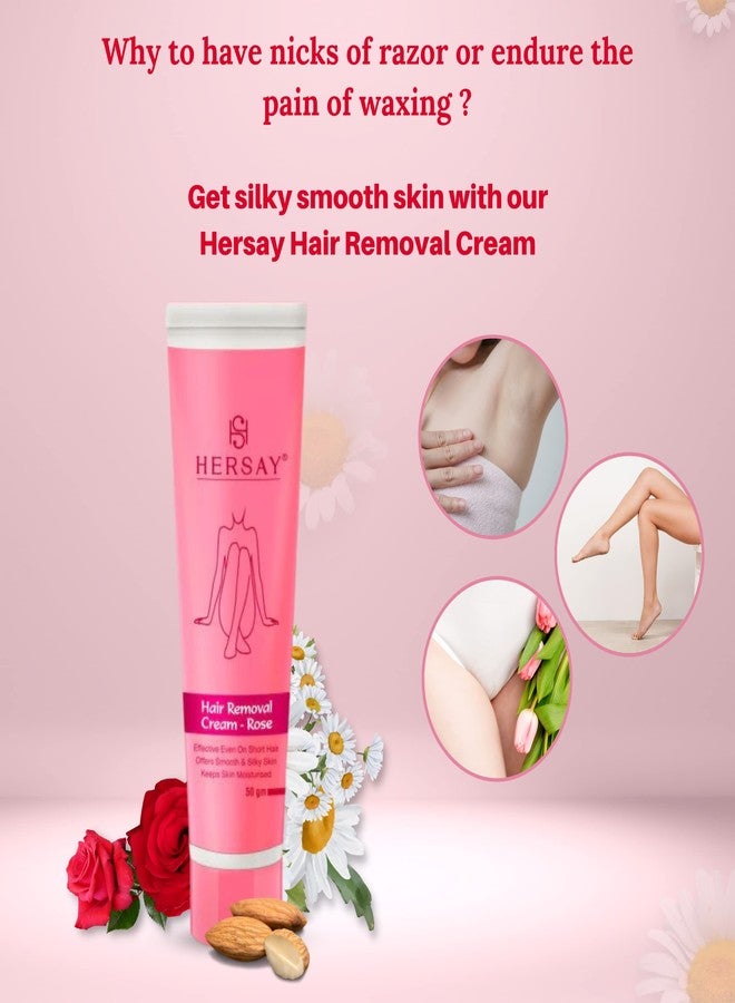 Hersay Hair Removal Cream For Women | Soothes & Moisturises skin | Made with Extracts of Shea Butter, Almond Oil & Aloe Vera | Painless & Flawless Depilatory Cream | Pack of 3 (50 gms each) - Image 4