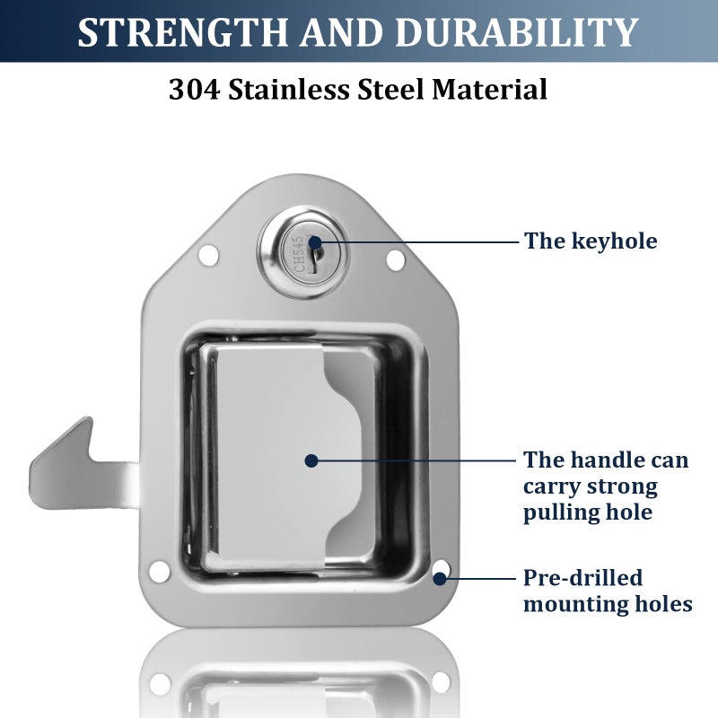 BAUMFEUER Truck Tool Box Latch Replacement 304 Stainless Steel Toolbox Paddle Lock Replacement Handle with Keys for Truck, RV, Trailer, UTV, ATV Box (2 Pack) - Image 3