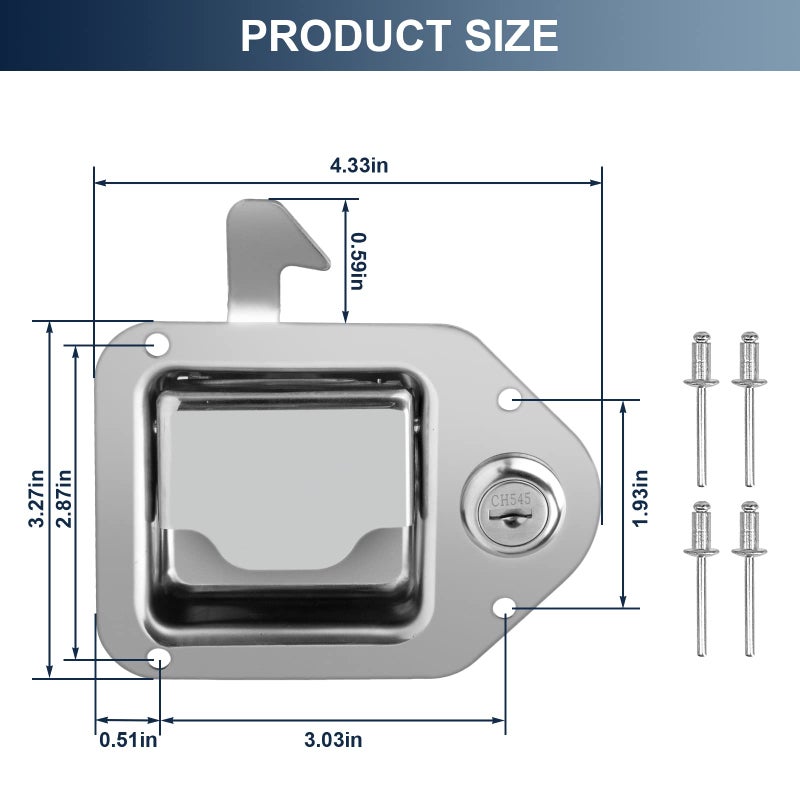BAUMFEUER Truck Tool Box Latch Replacement 304 Stainless Steel Toolbox Paddle Lock Replacement Handle with Keys for Truck, RV, Trailer, UTV, ATV Box (2 Pack) - Image 2