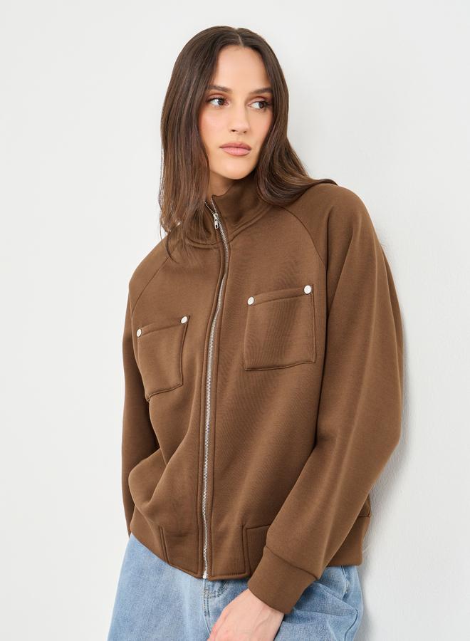 Styli Regular Length Oversized High Neck Bomber Jacket - Image 4