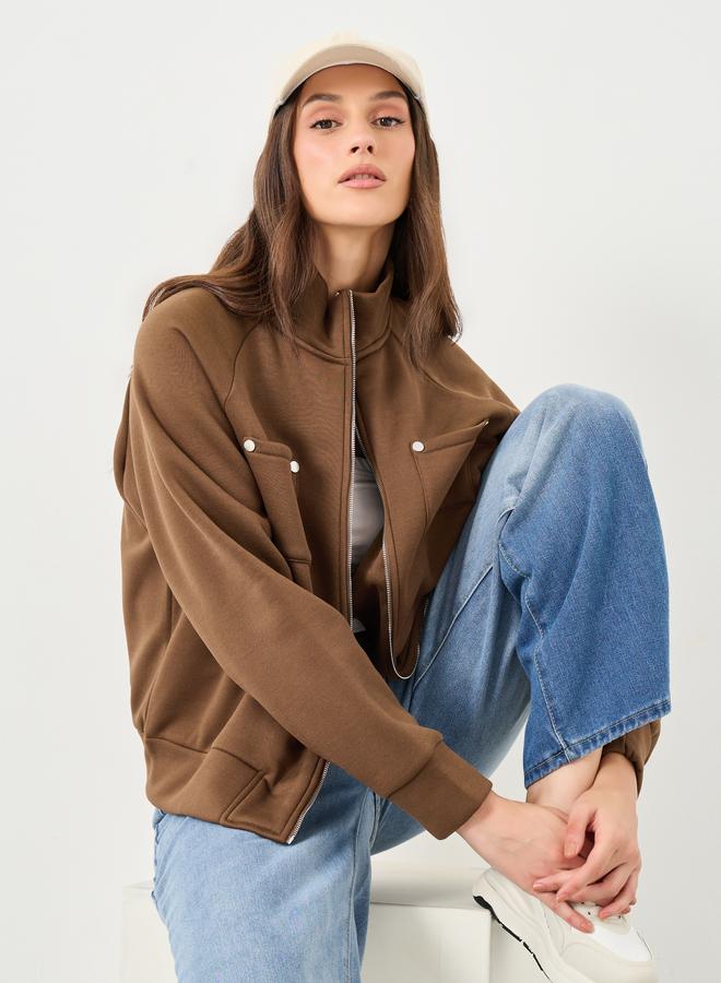 Styli Regular Length Oversized High Neck Bomber Jacket - Image 1