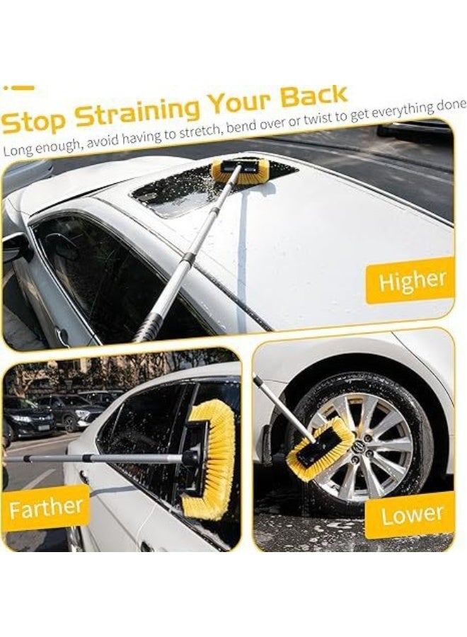 HALAMODO فرشاة غسيل سيارات بخمسة جوانب مع مقبض طويل، ممسحة تنظيف بشعيرات ناعمة مع مقبض قابل للتمديد للسيارة، SUV، شاحنة، كارافان، قارب، واجهة منزل، كنس الثلج 62"/157 سم - Image 3