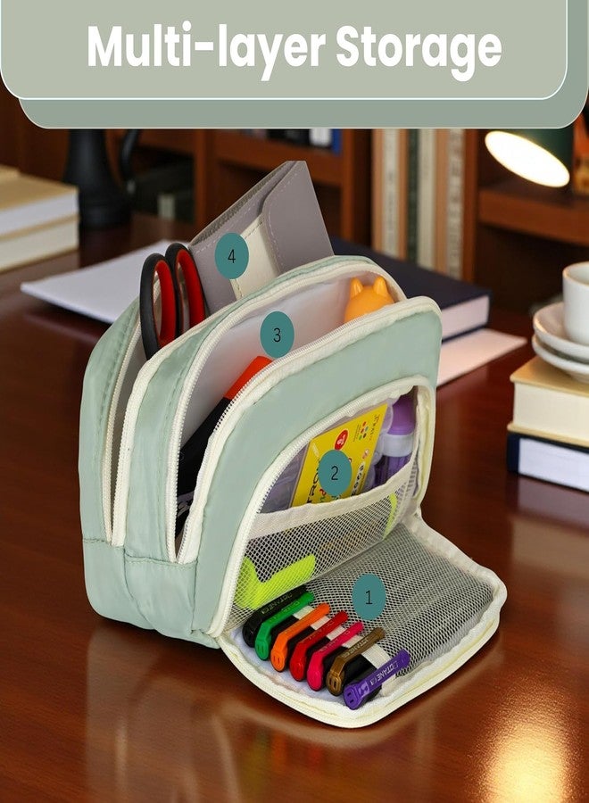 Buybeat Large Capacity Pencil Case Pouch for Students, Multi-Compartment Stationery Organizer Bag with Zipper for School, College & Office Use (Green) - Image 2