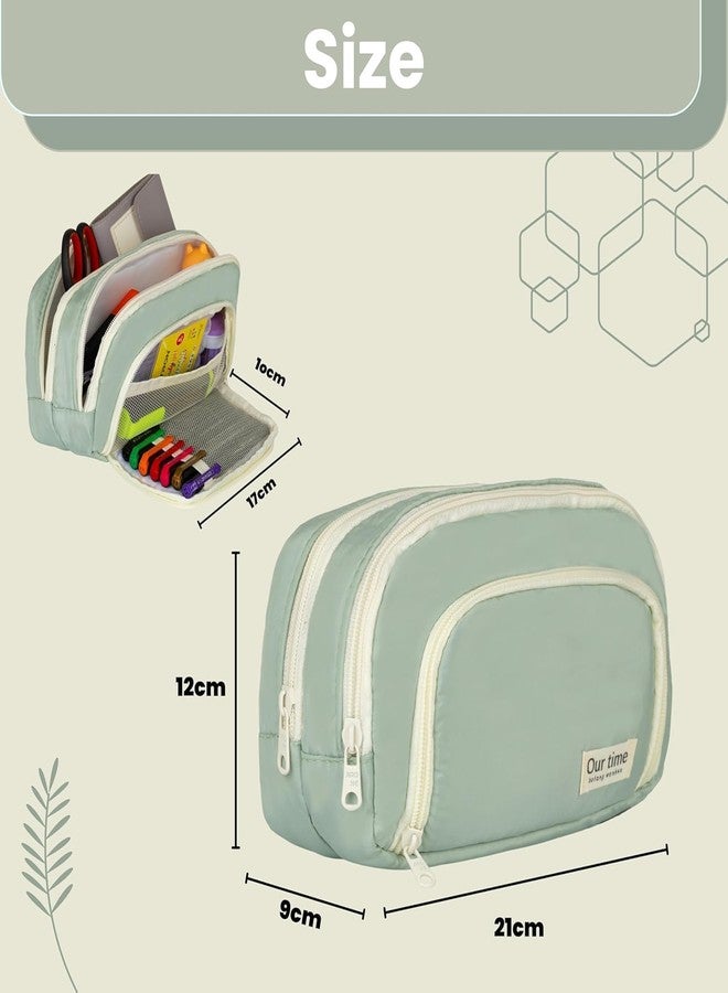 Buybeat Large Capacity Pencil Case Pouch for Students, Multi-Compartment Stationery Organizer Bag with Zipper for School, College & Office Use (Green) - Image 5