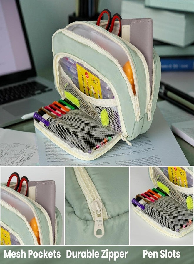 Buybeat Large Capacity Pencil Case Pouch for Students, Multi-Compartment Stationery Organizer Bag with Zipper for School, College & Office Use (Green) - Image 4