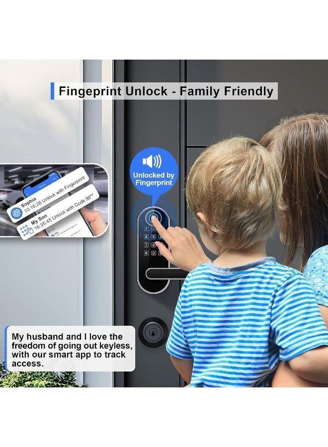 samtechT Keyless Entry Smart Door Lock with Door Handle, Wi-Fi Digital Fingerprint Door Lock, Door Lock for Front Door, Front Door Bluetooth Smart Lock, Door Lever, Door Knob, Deadbolt Alternatives - Image 2