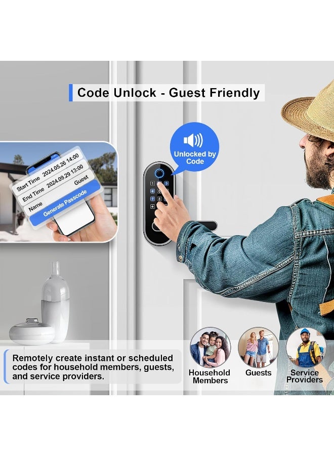 samtechT Keyless Entry Smart Door Lock with Door Handle, Wi-Fi Digital Fingerprint Door Lock, Door Lock for Front Door, Front Door Bluetooth Smart Lock, Door Lever, Door Knob, Deadbolt Alternatives - Image 3