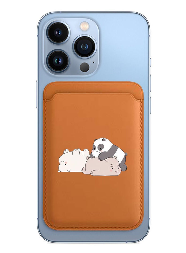 Theodor Magsafe Wallet - Mag Safe Secure Credit Card Holder – Vegan Leather. Magnetic Card Wallet Holder - Apple iPhone 14,13,12 Compatible- Brown- Pandas  - Image 1