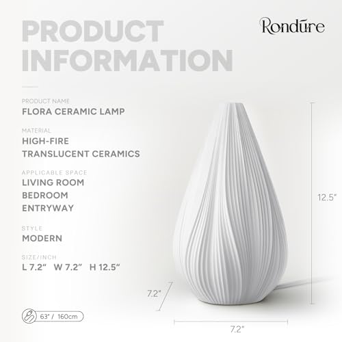 RONDURE 12.5" Modern Ceramic Table Lamp, Modern Bedside Lamps for Bedroom, Living Room and Nightstand, White Translucent Ceramic Shade, Warm Ambient Lighting, Home Decor - Image 3