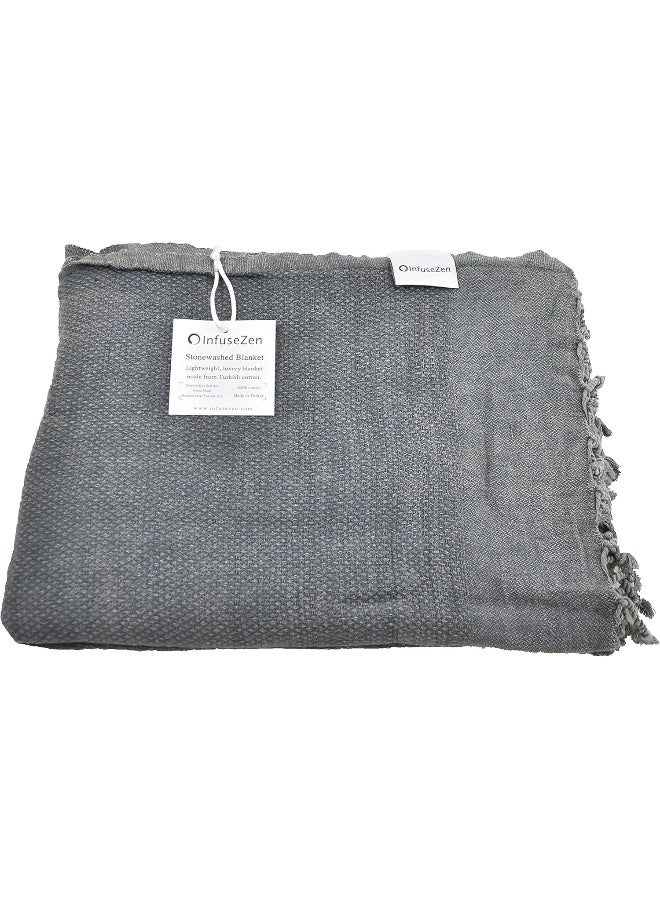 InfuseZen Stonewashed Turkish Throw Blanket  100 Organic Cotton  80 x 48  Soft Lightweight Cozy  for Couch Sofa Picnic Yoga  Charcoal Grey - Image 3
