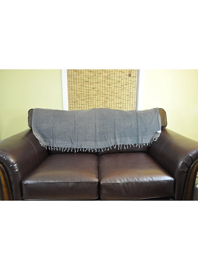 InfuseZen Stonewashed Turkish Throw Blanket  100 Organic Cotton  80 x 48  Soft Lightweight Cozy  for Couch Sofa Picnic Yoga  Charcoal Grey - Image 5