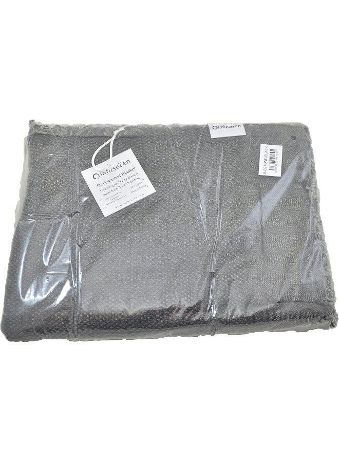 InfuseZen Stonewashed Turkish Throw Blanket  100 Organic Cotton  80 x 48  Soft Lightweight Cozy  for Couch Sofa Picnic Yoga  Charcoal Grey - Image 2