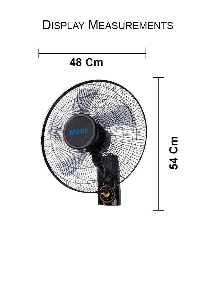 MODI - 16'' Heavy-Duty Wall Fan with 3-Speed Control & Adjustable Tilt | 40W Motor, 5 ABS Blades | Home/Office Cooling | 2-Year Warranty (Black)" - Image 1