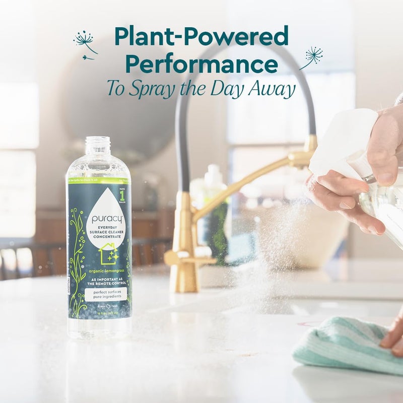 Puracy Multi-Surface Cleaner Concentrate - Plant-Powered Everyday Surface Cleaner - Natural All Purpose Cleaning Solution As Seen on TikTok (Organic Lemongrass, 16 fl oz) - Image 2