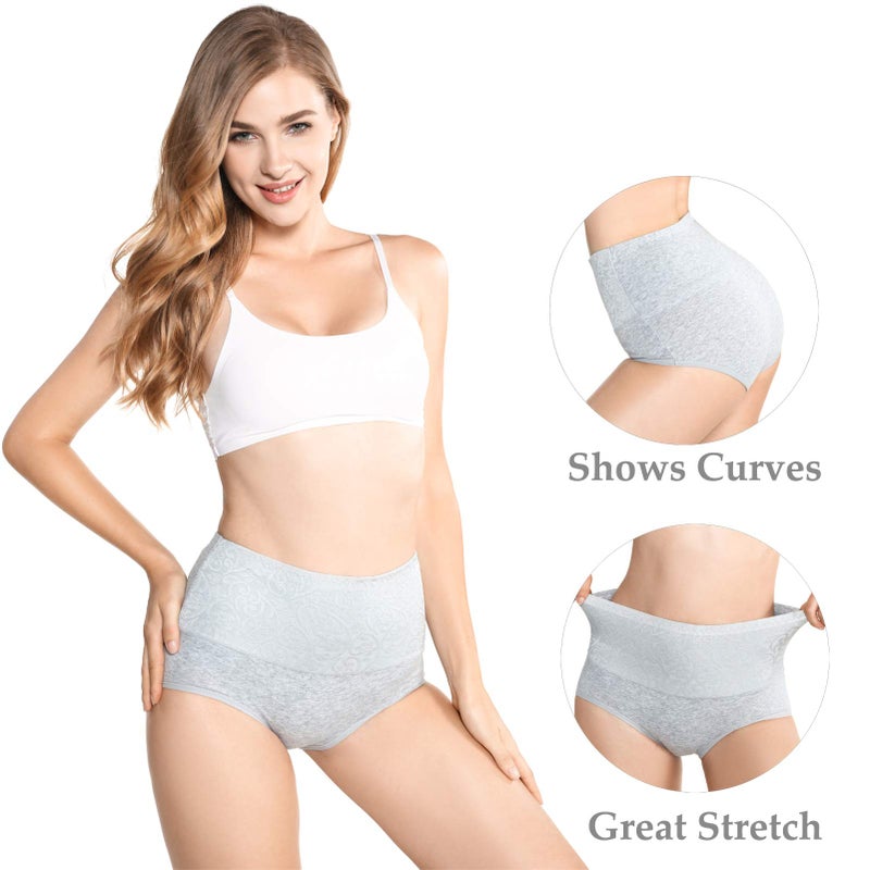 Kinyanco 5-Pack High Waist Tummy Control Panties for Women, Cotton Underwear No Muffin Top Shapewear Brief Panties (5-Pack, Medium) - Image 4