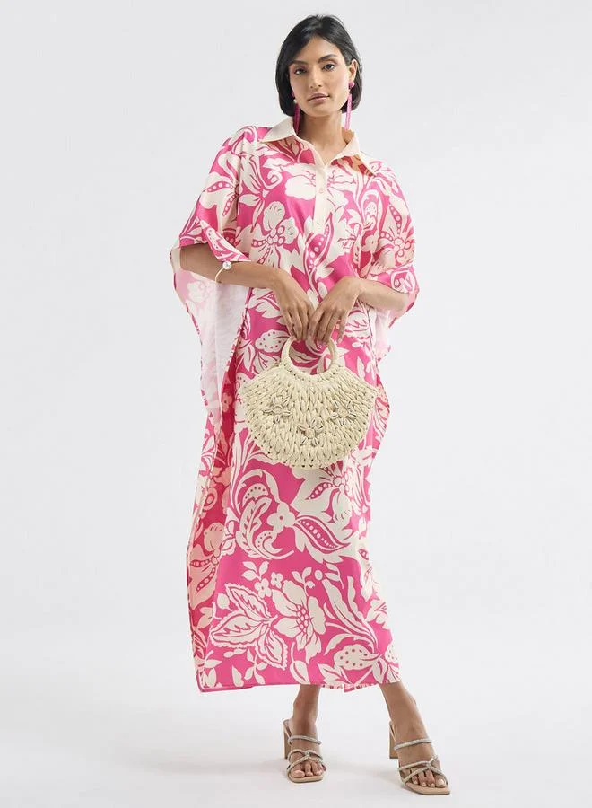 Splash FAV All-Over Floral Print Kaftan Dress with Collar