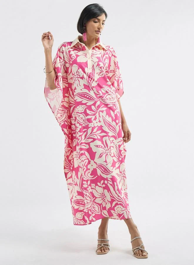 Splash FAV All-Over Floral Print Kaftan Dress with Collar