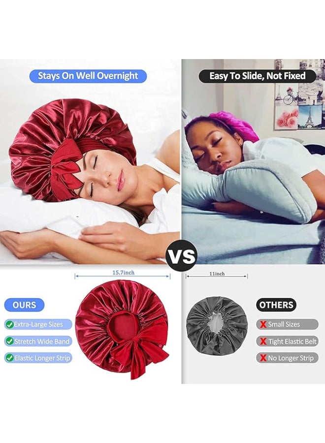 Generic Night Satin Elegance A piece of luxury and softness Elegant Satin Bonnet Set for Women Single Layer Satin Bonnet for Curly Hair with Satin Hair Ties and Long Bow Clips in maroon  - Image 3