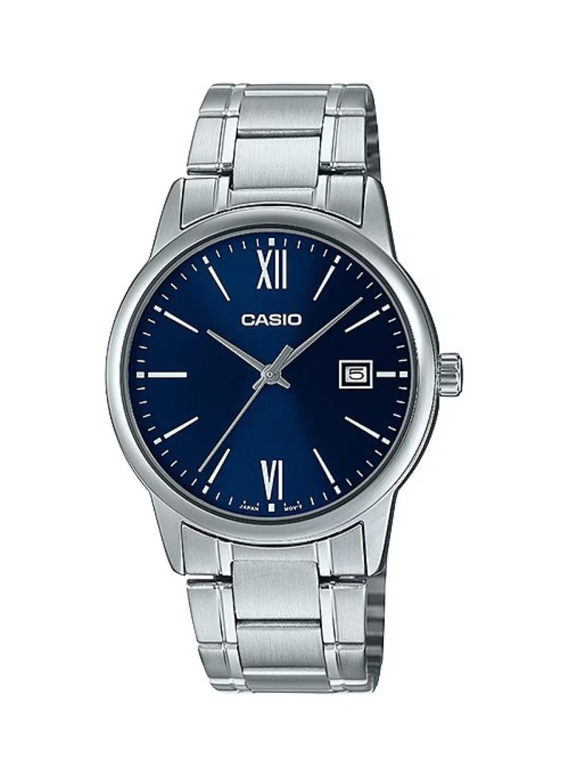 Casio MTP-V002D-2B3 Men's Standard Analog Stainless Steel Date Roman Blue Dial Watch