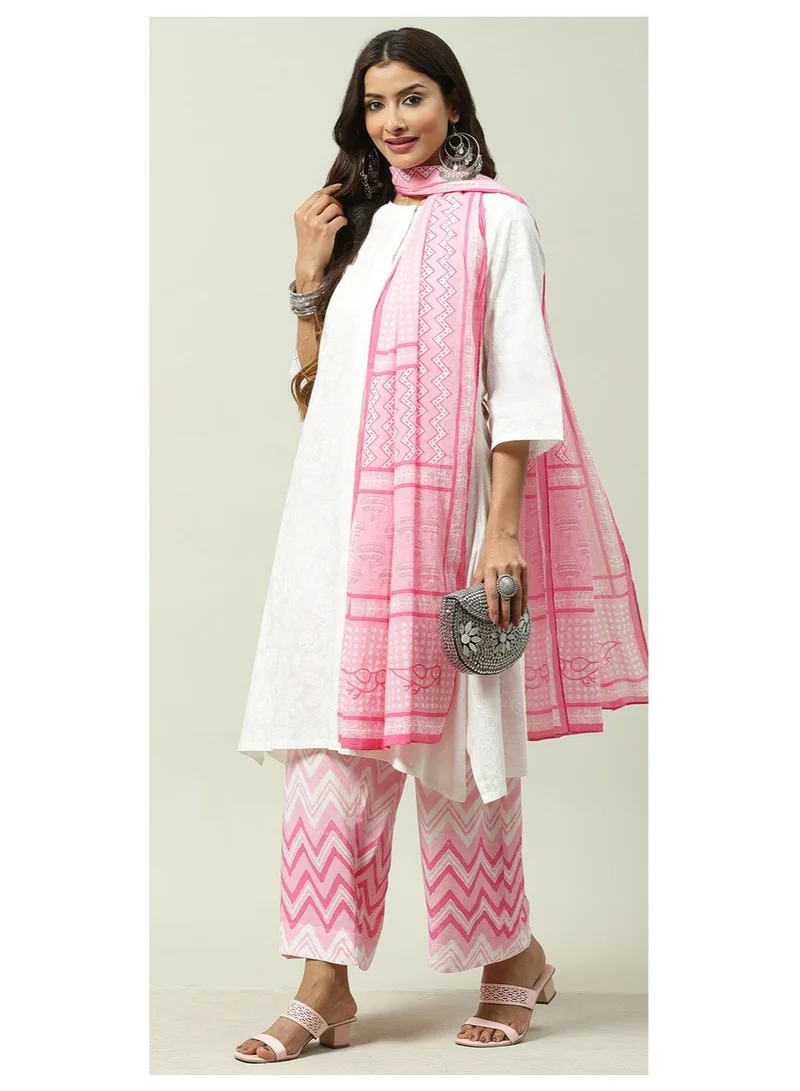 بيبا طقم بدلة كورتا بالاتزو من القطن الأبيض والوردي المستقيم