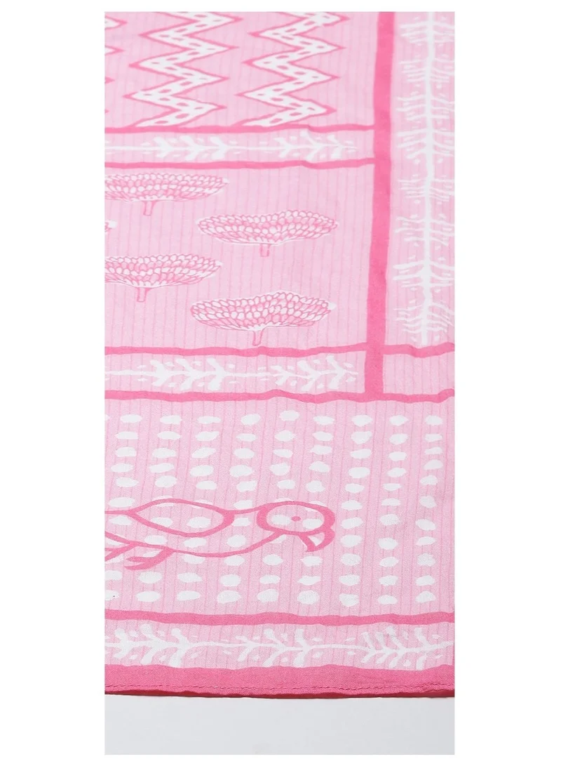 Biba  White and Pink Cotton Straight Kurta Palazzo Suit Set for Women | Best Price UAE