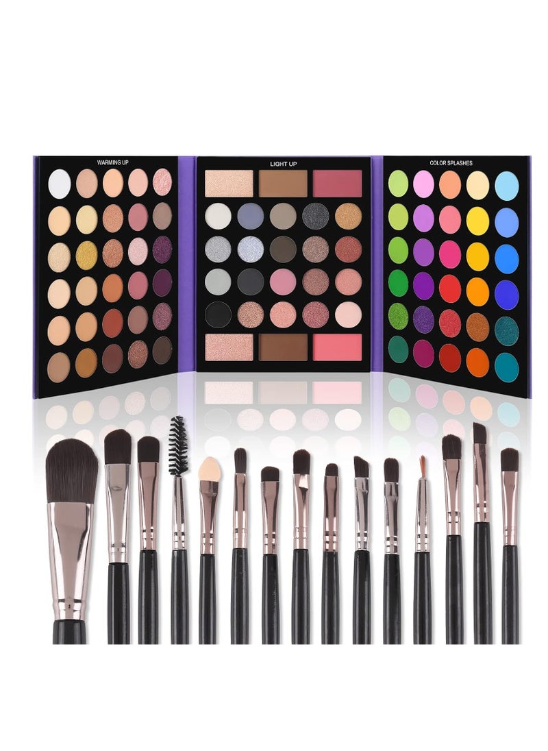 Ucanbe Ucanbe eyeshadow palette with 15pcs brushes makeup set pigmented 86 colors make up sets gift matte shimmer glitter eye shadow pallet highlighter contour blush powder brush beauty kit  - Image 1