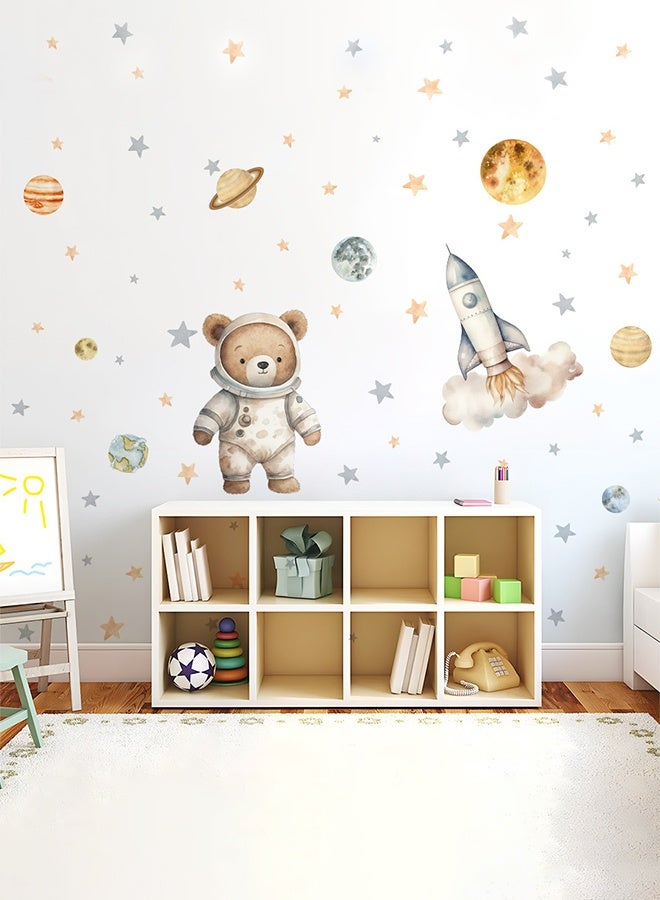 سويت لايف ملصقات جدارية لغرفة الأولاد بتصميم فضائي، مخطط قياس الطول على شكل صاروخ وملصق دب رائد فضاء، ديكور قابل للإزالة لغرفة الأطفال - Image 5