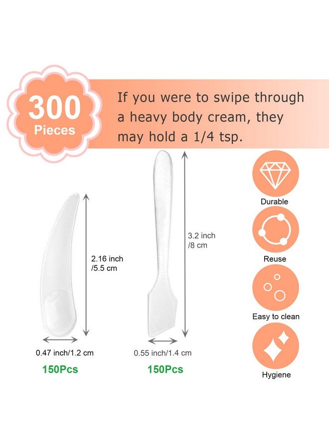 SumDirect 300 Pcs Mini Plastic Cosmetic Spatulas Clear Disposable Makeup Mask Spoons Small Frosted Clear Facial Cream Scoop For Mixing And Sampling(150Pcs Spatulas+150Pcs Scoops) - Image 2