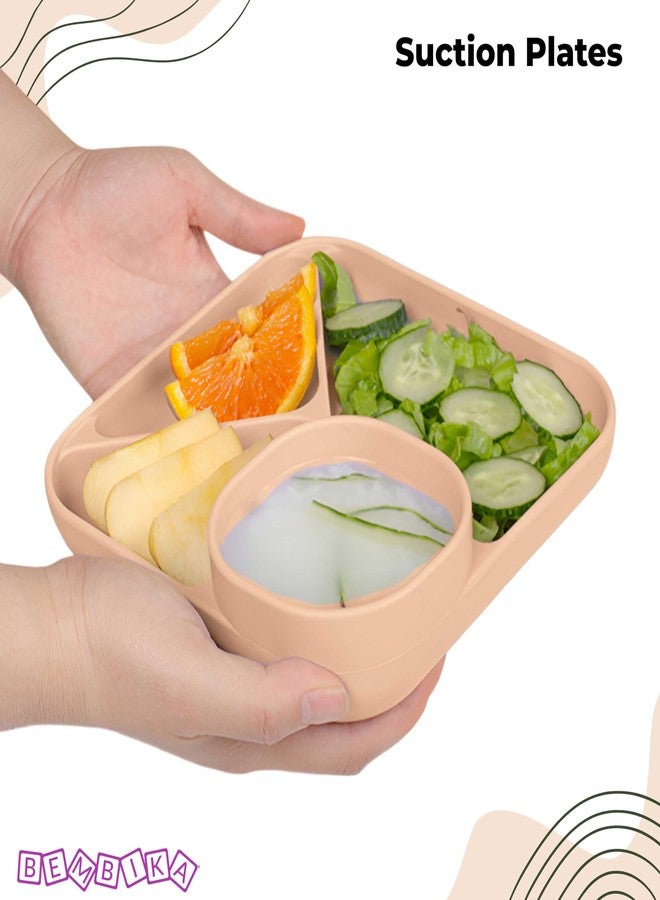 بيمبيكا مجموعة أدوات مائدة سيليكون أساسية لتغذية الأطفال الرضع من بيمبيكا - (عبوة من 3 قطع) (بيج) - Image 2