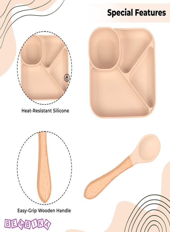 بيمبيكا مجموعة أدوات مائدة سيليكون أساسية لتغذية الأطفال الرضع من بيمبيكا - (عبوة من 3 قطع) (بيج) - Image 5