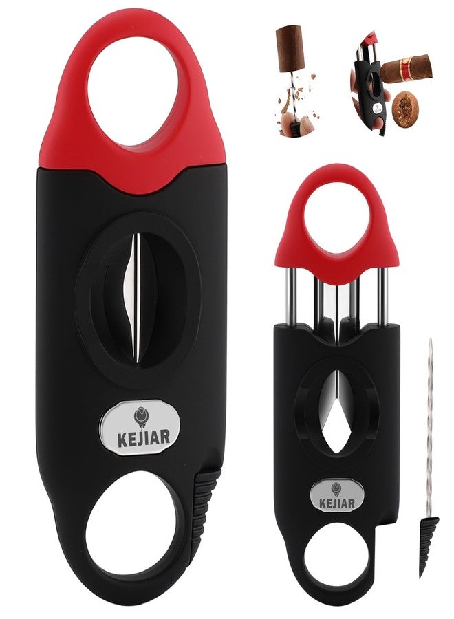 KEJIAR Cigar Cutter Stainless Steel V-Cut Cigar Cutter Guillotine with Cigar Draw Enhancer Tool Needle, 2 Cigar Holder, Multifunctional V Cut Cigar Clipper Scissors Up to 56 Gauge, Ideal Cigar Gifts - Image 1