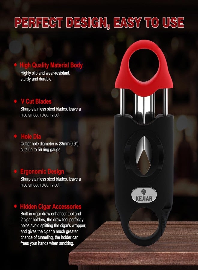KEJIAR Cigar Cutter Stainless Steel V-Cut Cigar Cutter Guillotine with Cigar Draw Enhancer Tool Needle, 2 Cigar Holder, Multifunctional V Cut Cigar Clipper Scissors Up to 56 Gauge, Ideal Cigar Gifts - Image 2