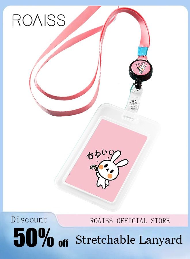 roaiss Retractable Lanyard Card Holder Cute Easy-to-pull Buckle for Student Access Control Transportation Subway Work Meal IC ID Bank Card Portable Pink - Image 1