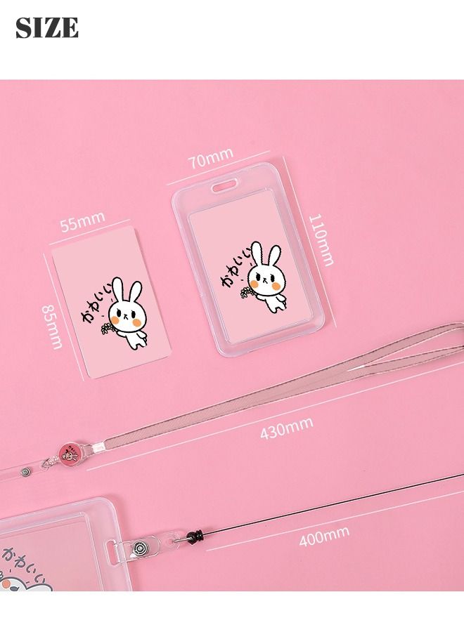 roaiss Retractable Lanyard Card Holder Cute Easy-to-pull Buckle for Student Access Control Transportation Subway Work Meal IC ID Bank Card Portable Pink - Image 2