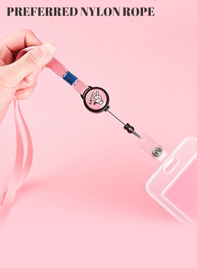roaiss Retractable Lanyard Card Holder Cute Easy-to-pull Buckle for Student Access Control Transportation Subway Work Meal IC ID Bank Card Portable Pink - Image 4