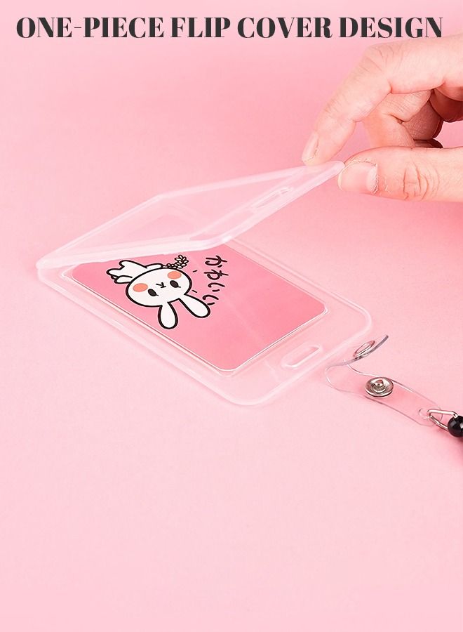 roaiss Retractable Lanyard Card Holder Cute Easy-to-pull Buckle for Student Access Control Transportation Subway Work Meal IC ID Bank Card Portable Pink - Image 3