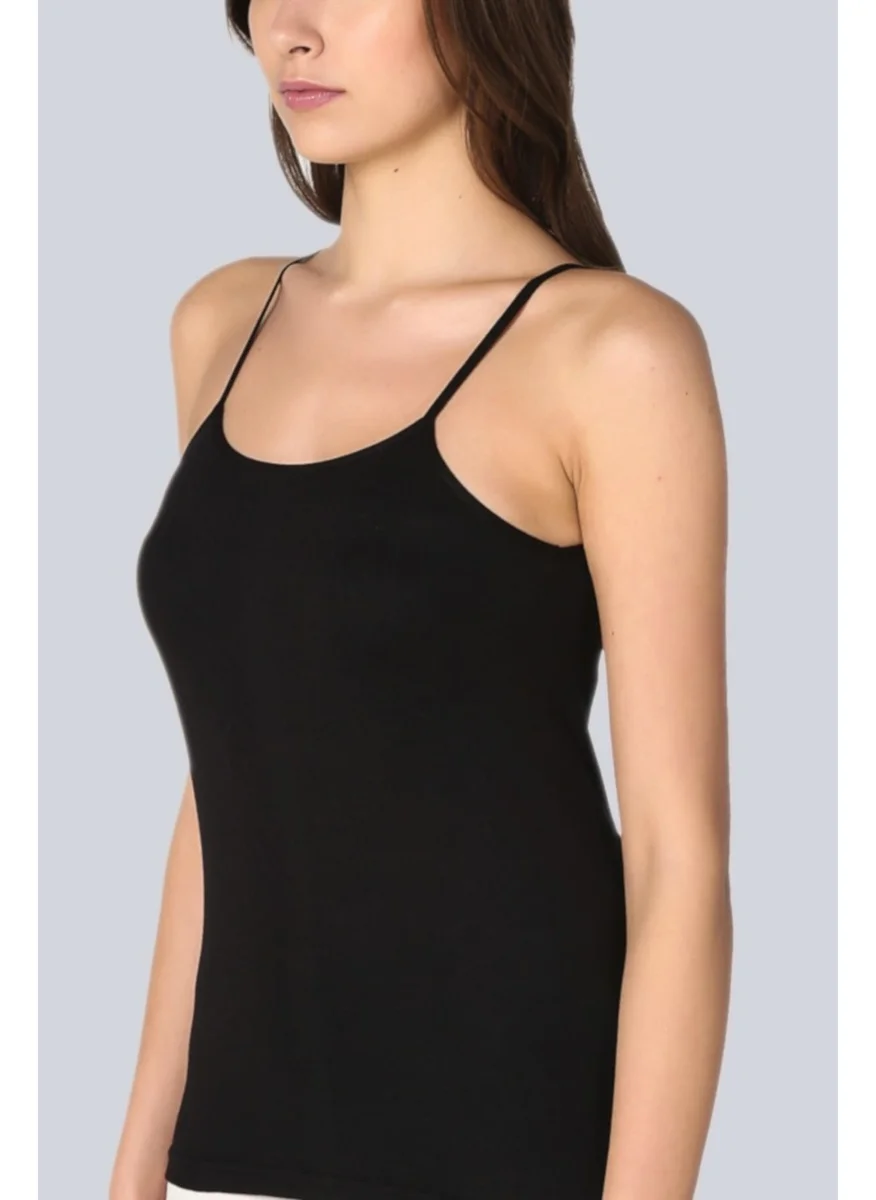 Tutku Women Black 3-Pack Cotton Rib Rope Suspended Singlet