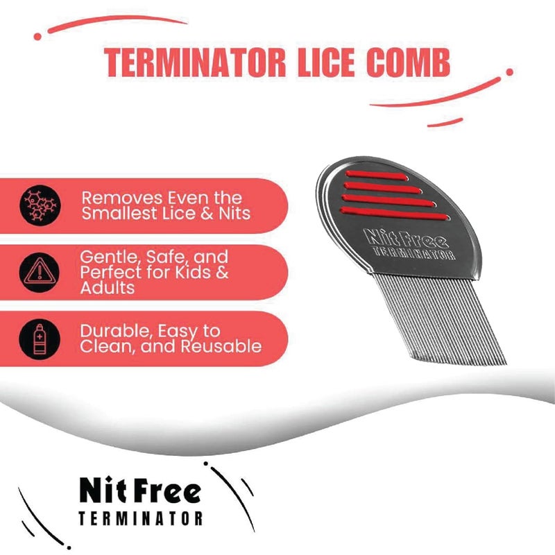 Nit Free Terminator Lice Comb Professional Stainless Steel Louse and Nit Comb for Head Lice Treatment Removes Nits - Image 2