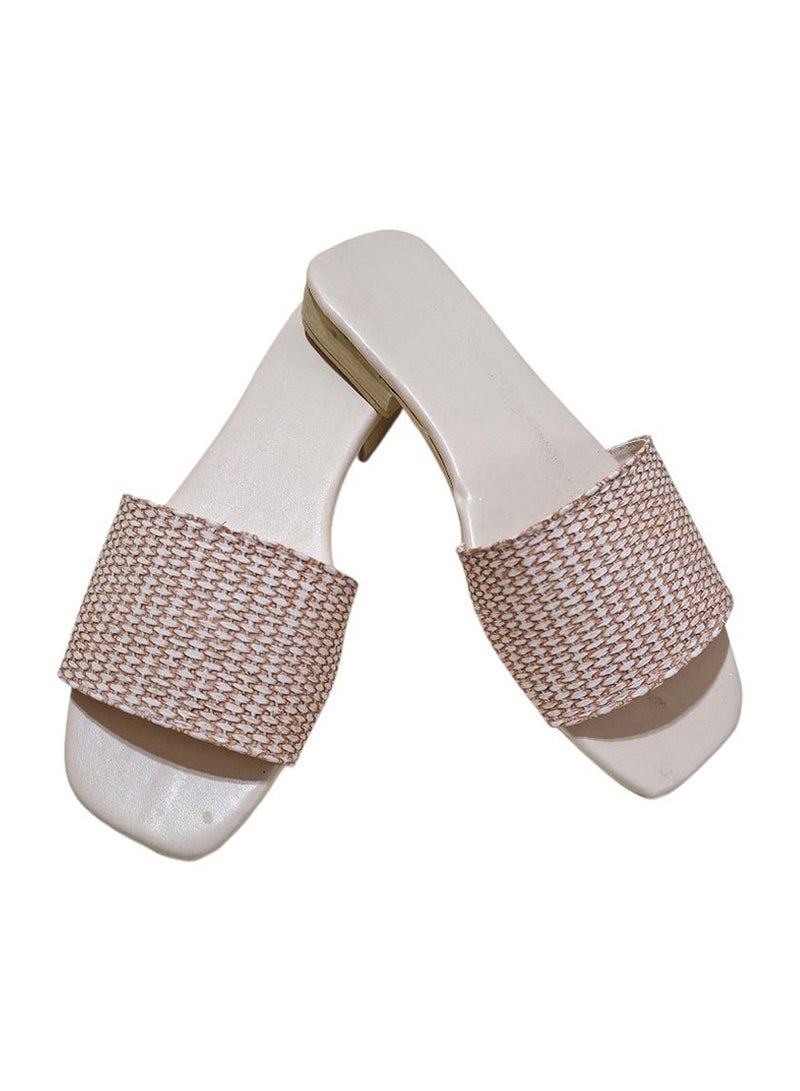Karisma Simple Strap Flat Squared Toe Slippers With Canvas Material - Image 1