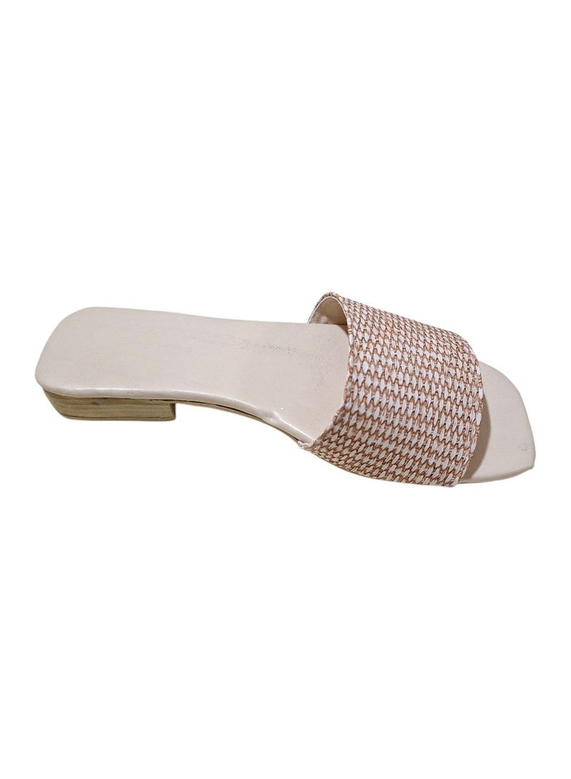 Karisma Simple Strap Flat Squared Toe Slippers With Canvas Material - Image 3