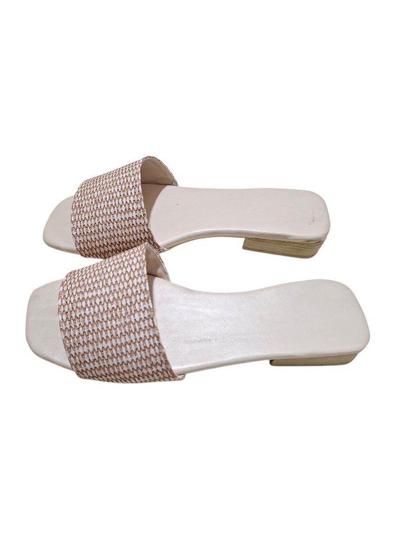 Karisma Simple Strap Flat Squared Toe Slippers With Canvas Material - Image 2