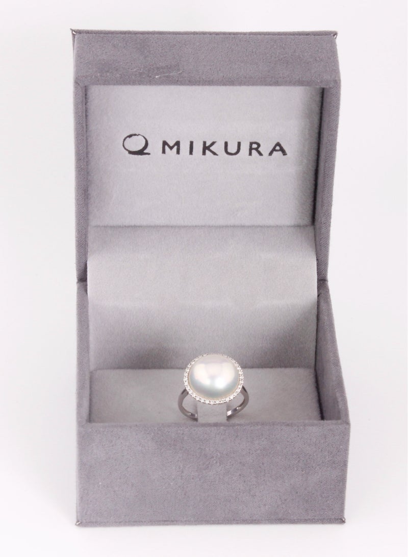 MIKURA Ring, Mabe Pearls, A Quality, White Color, 14.0-13.0MM, 18KW, 34D-0.18Cts, VS Clarity, G/H Color  - Image 3
