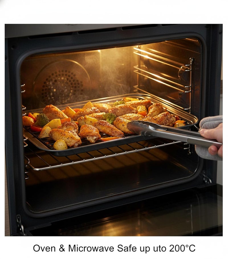 PureBake صينية فرن من الفولاذ الكربوني غير لاصقة للخبز مع رف تبريد | 37x25.5 سم صينية خبز للميكروويف | خالية من PFOA، آمنة للغسالة، مقاومة للحرارة حتى 200°C | مثالية للشواء والشوي - Image 2