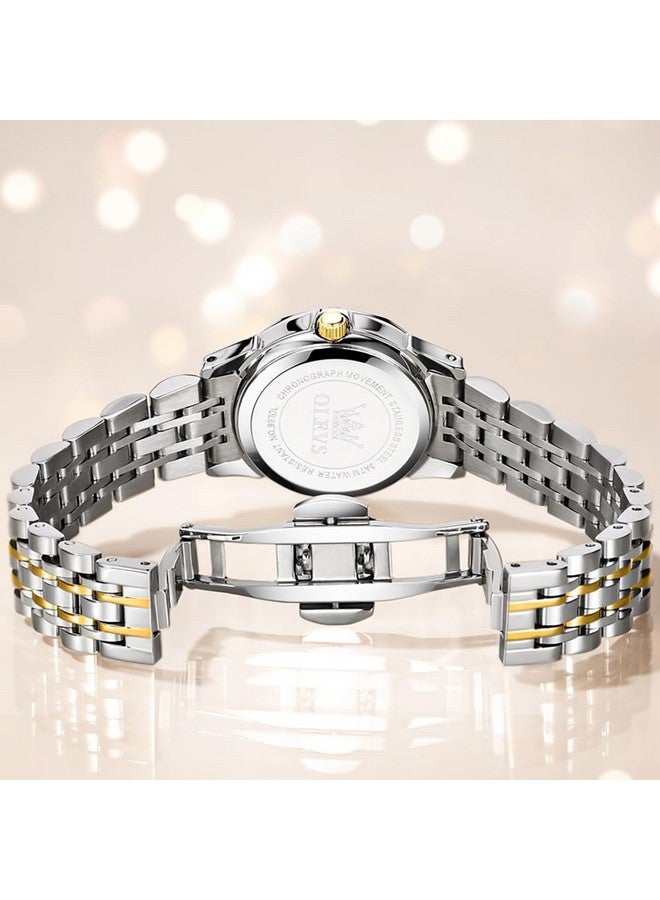 أوليفز ساعة  للرجال فاخرة رسمية أنالوج كوارتز ستانلس ستيل مقاومة للماء مضيئة بخاصية التاريخ ساعة عمل ثنائية اللون كاجوال باللونين الذهبي والأزرق - Image 5